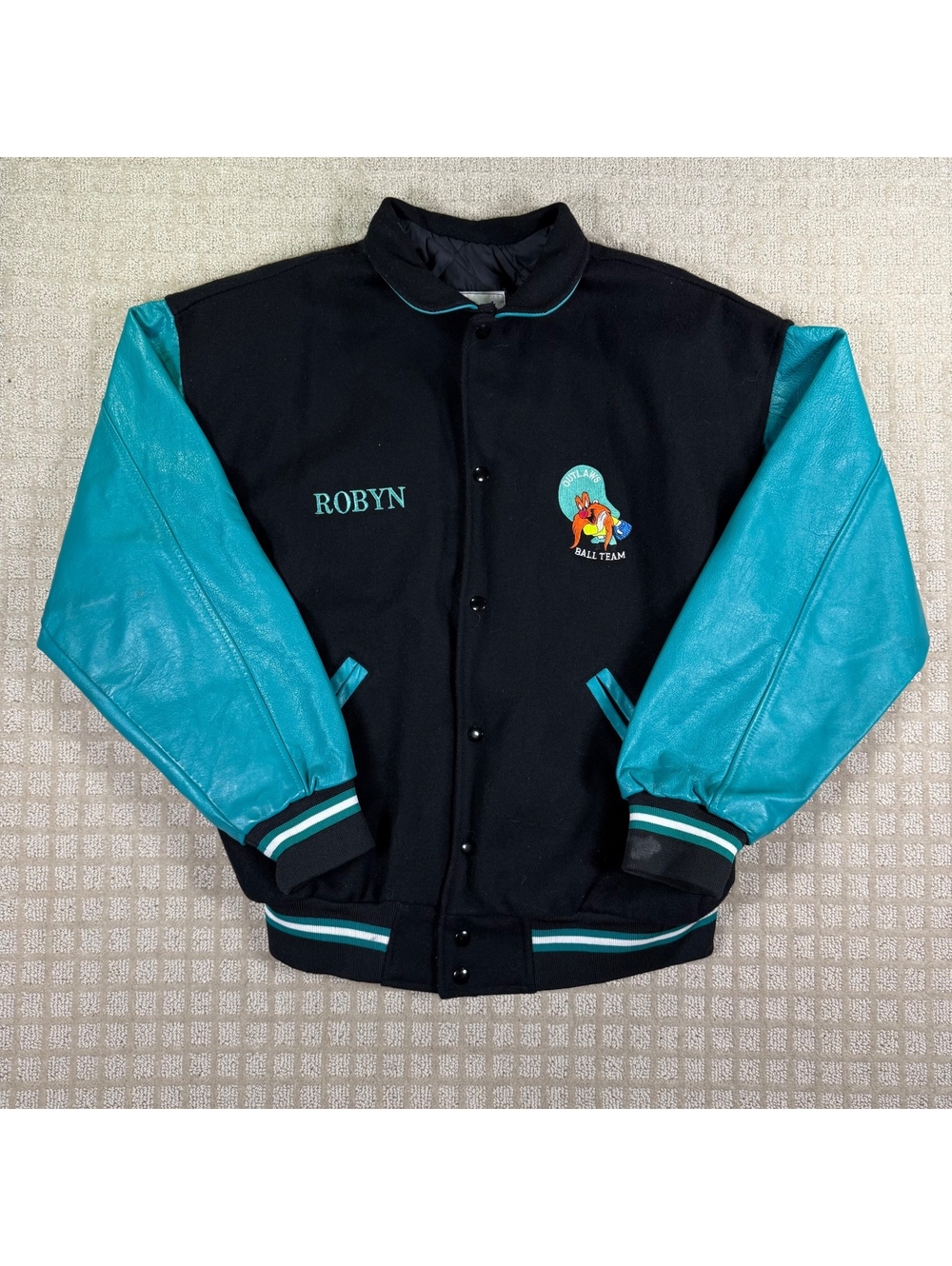 Trimark 1990s Outlaws Wool Leather Varsity Jacket Medium